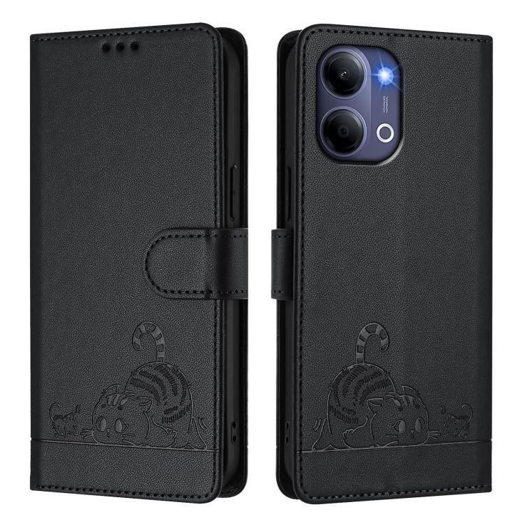For vivo Y21 5G 2026 / vivo Y05 4G Cat Rat Embossed Pattern RFID Leather Phone Case with Lanyard