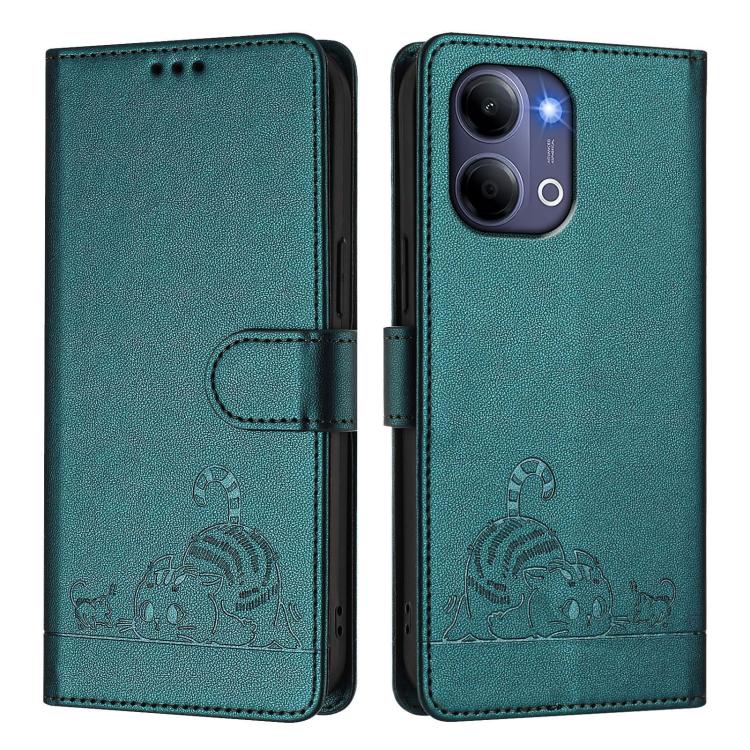 For vivo Y21 5G 2026 / vivo Y05 4G Cat Rat Embossed Pattern RFID Leather Phone Case with Lanyard