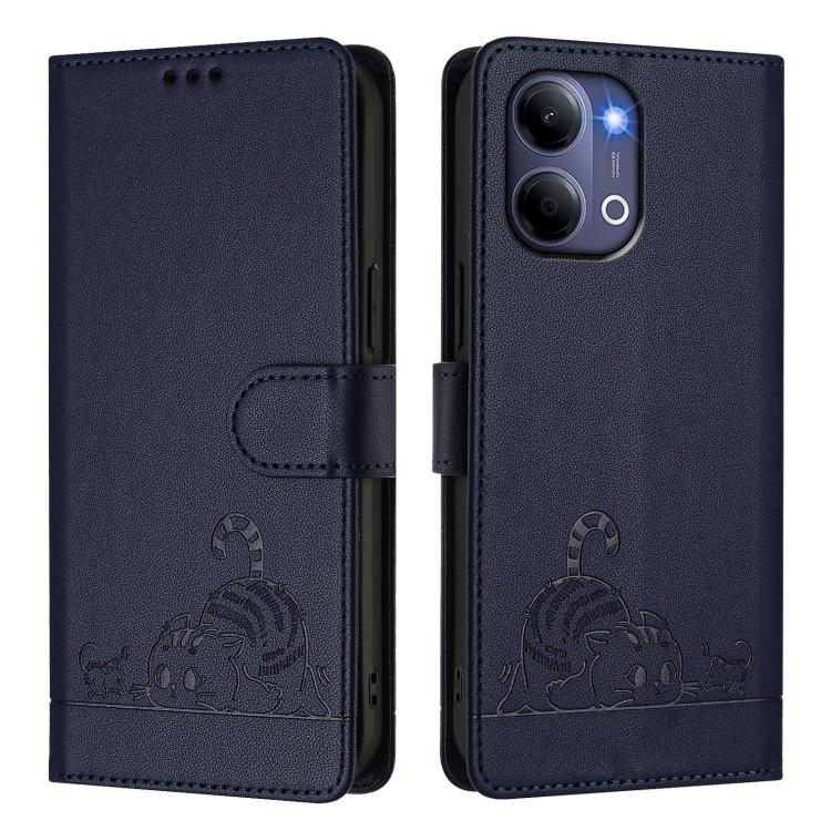 For vivo Y21 5G 2026 / vivo Y05 4G Cat Rat Embossed Pattern RFID Leather Phone Case with Lanyard