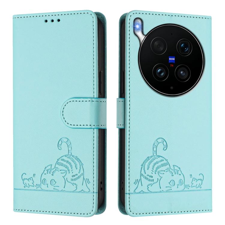 For vivo X300 Ultra 5G Cat Rat Embossed Pattern RFID Leather Phone Case with Lanyard