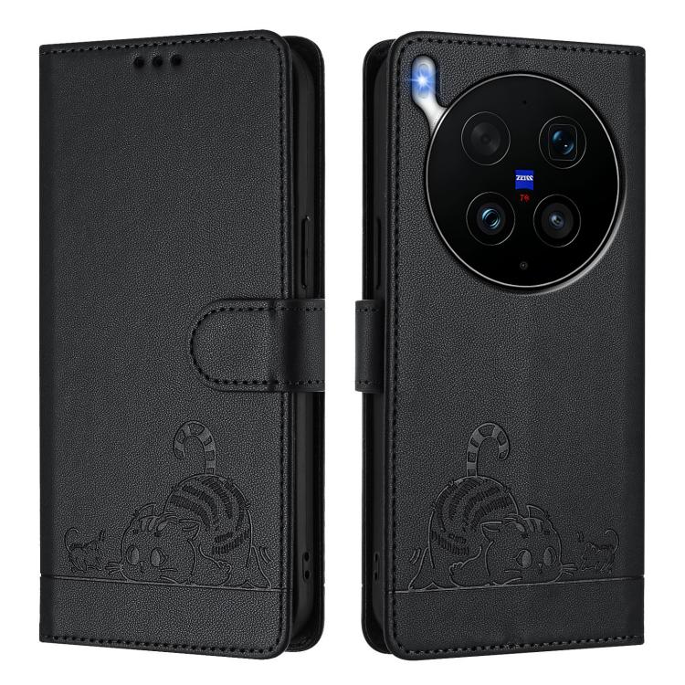 For vivo X300 Ultra 5G Cat Rat Embossed Pattern RFID Leather Phone Case with Lanyard