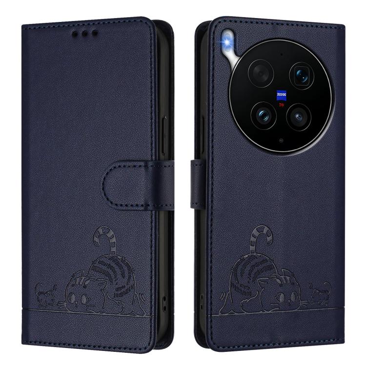 For vivo X300 Ultra 5G Cat Rat Embossed Pattern RFID Leather Phone Case with Lanyard