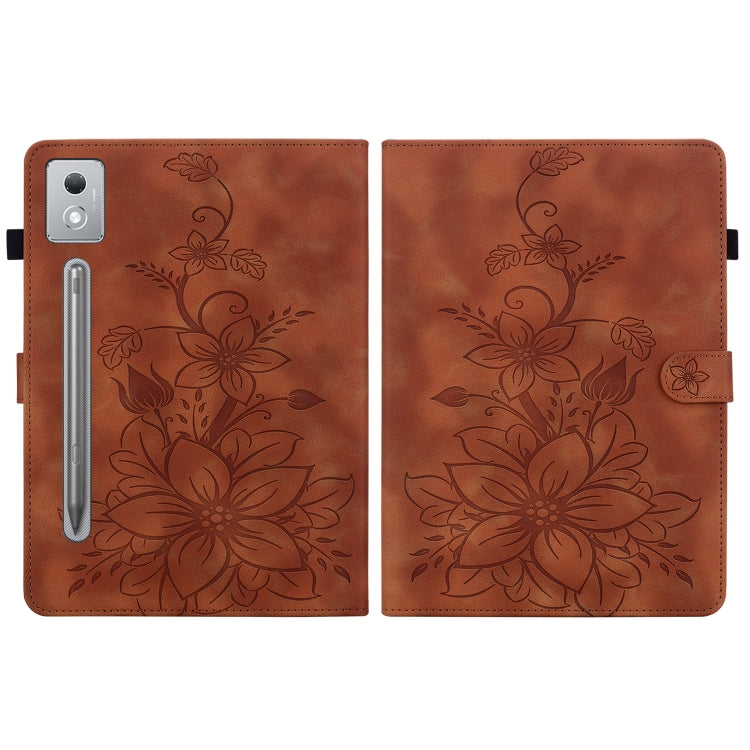 For Lenovo Tab P12 12.7 2025 Lily Embossed Leather Tablet Case