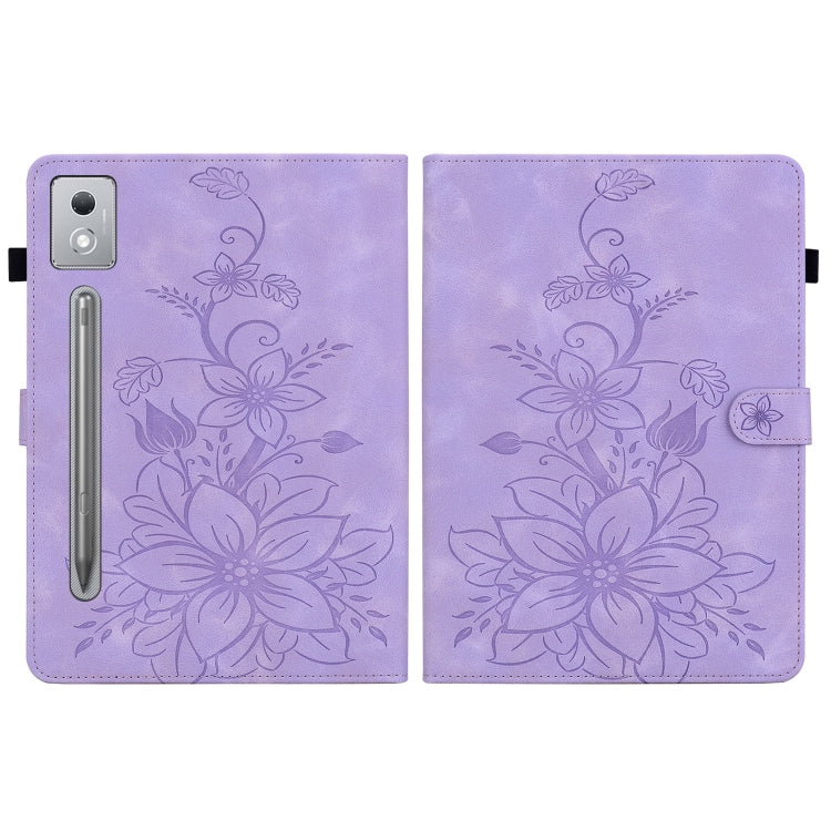 For Lenovo Tab P12 12.7 2025 Lily Embossed Leather Tablet Case