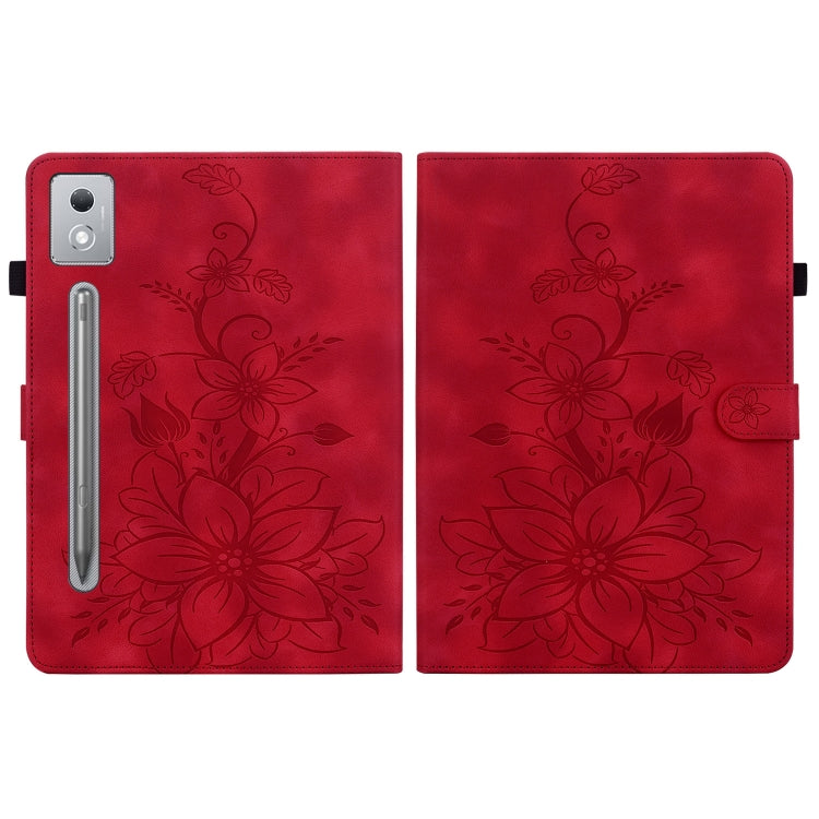 For Lenovo Tab P12 12.7 2025 Lily Embossed Leather Tablet Case