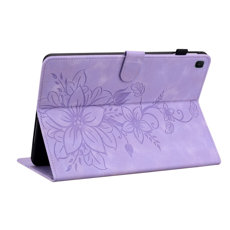 For Samsung Galaxy Tab S6 Lite Lily Embossed Leather Smart Tablet Case