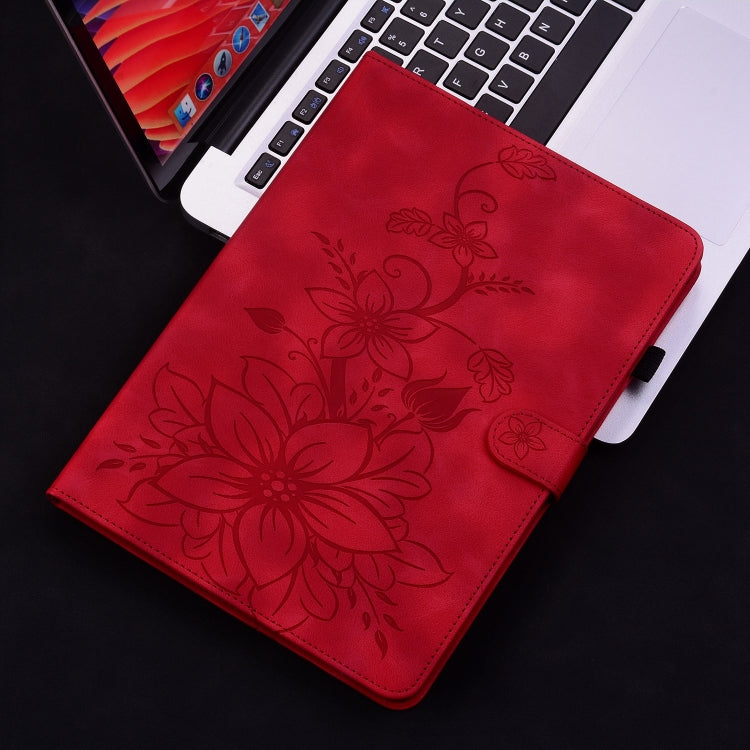 For Samsung Galaxy Tab S6 Lite Lily Embossed Leather Smart Tablet Case