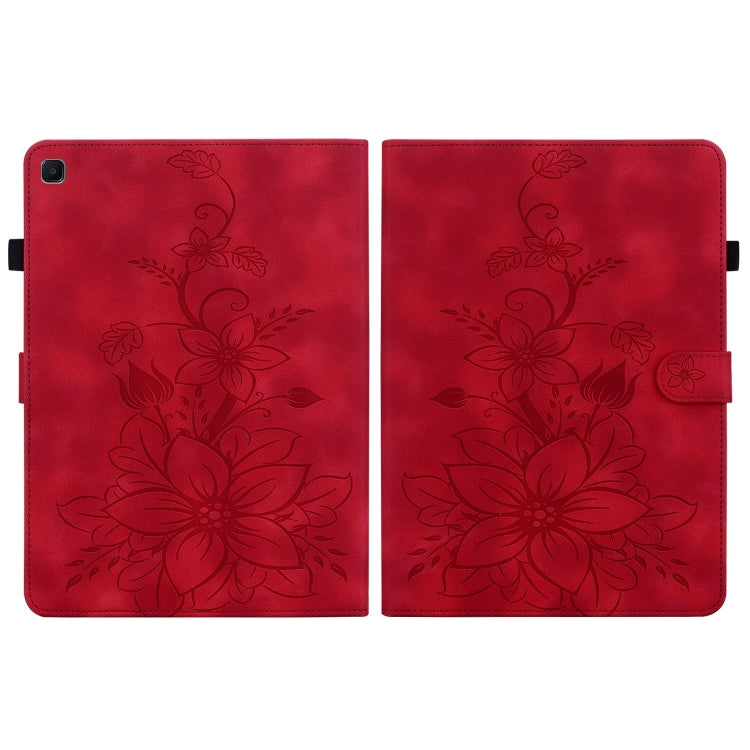 For Samsung Galaxy Tab S6 Lite Lily Embossed Leather Smart Tablet Case