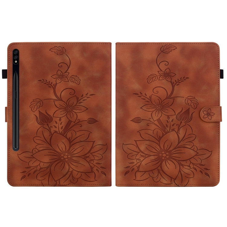 For Samsung Galaxy Tab S7 FE/S8+/S7+ Lily Embossed Leather Tablet Case
