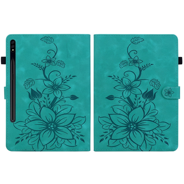 For Samsung Galaxy Tab S7 FE/S8+/S7+ Lily Embossed Leather Tablet Case