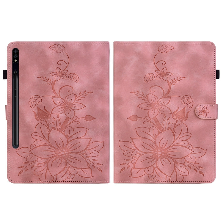 For Samsung Galaxy Tab S7 FE/S8+/S7+ Lily Embossed Leather Tablet Case