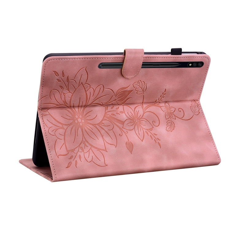 For Samsung Galaxy Tab S7 FE/S8+/S7+ Lily Embossed Leather Tablet Case