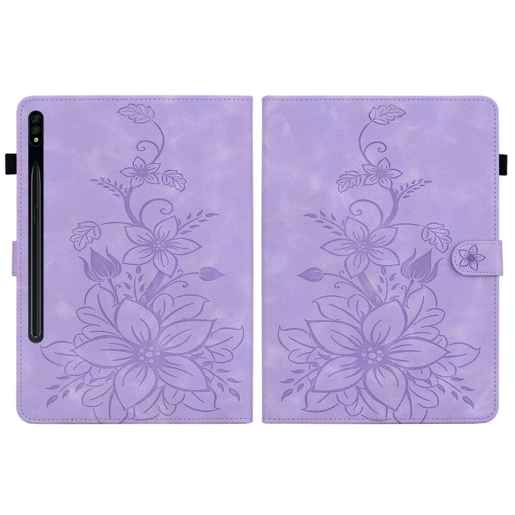 For Samsung Galaxy Tab S7 FE/S8+/S7+ Lily Embossed Leather Tablet Case