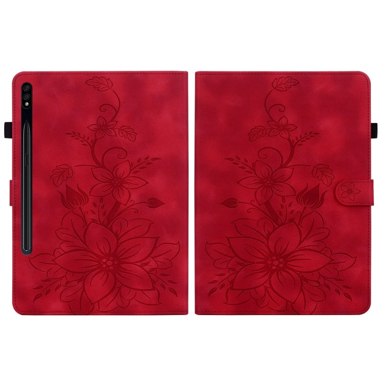 For Samsung Galaxy Tab S7 FE/S8+/S7+ Lily Embossed Leather Tablet Case