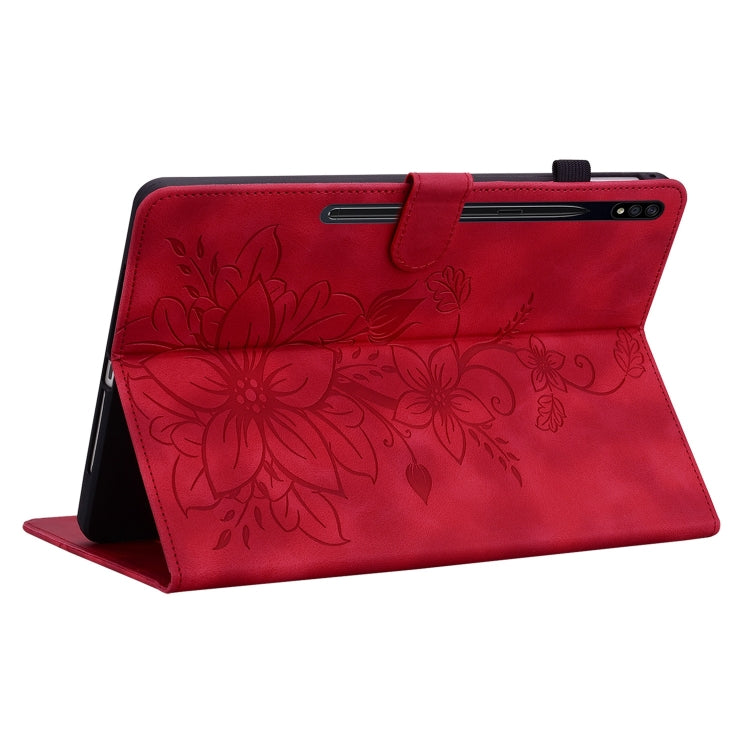 For Samsung Galaxy Tab S7 FE/S8+/S7+ Lily Embossed Leather Tablet Case