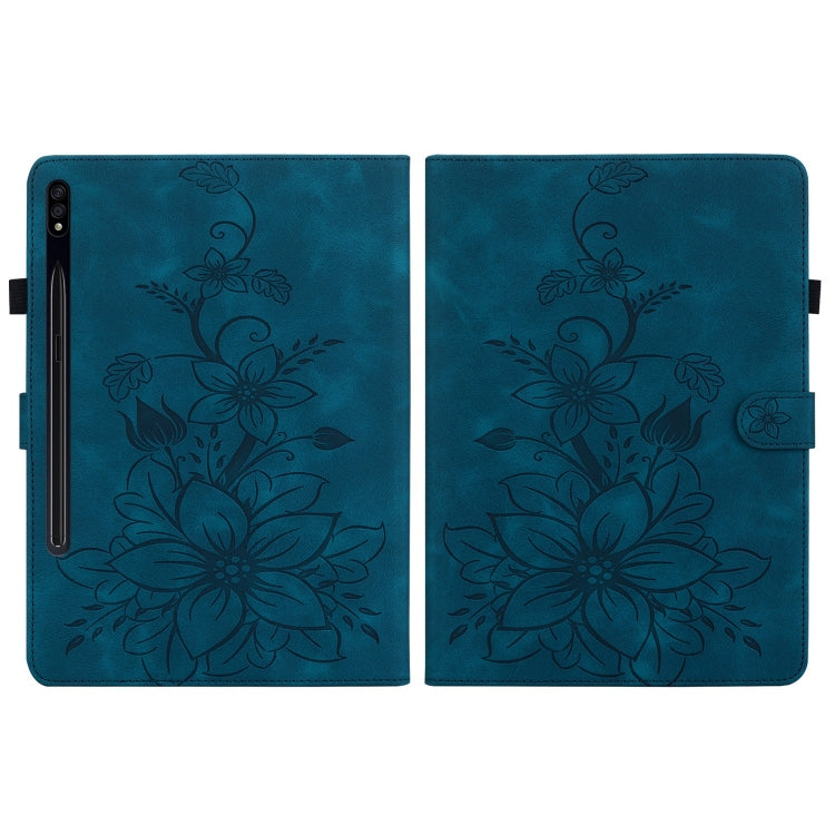For Samsung Galaxy Tab S7 FE/S8+/S7+ Lily Embossed Leather Tablet Case
