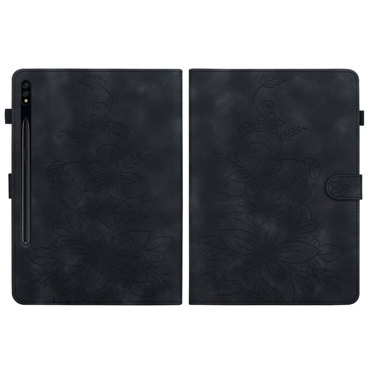For Samsung Galaxy Tab S7 FE/S8+/S7+ Lily Embossed Leather Tablet Case