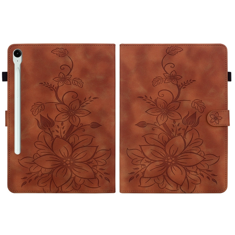 For Samsung Galaxy Tab S9 / S9 FE Lily Embossed Leather Tablet Case