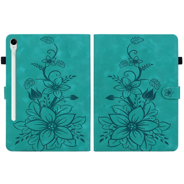 For Samsung Galaxy Tab S9 / S9 FE Lily Embossed Leather Tablet Case