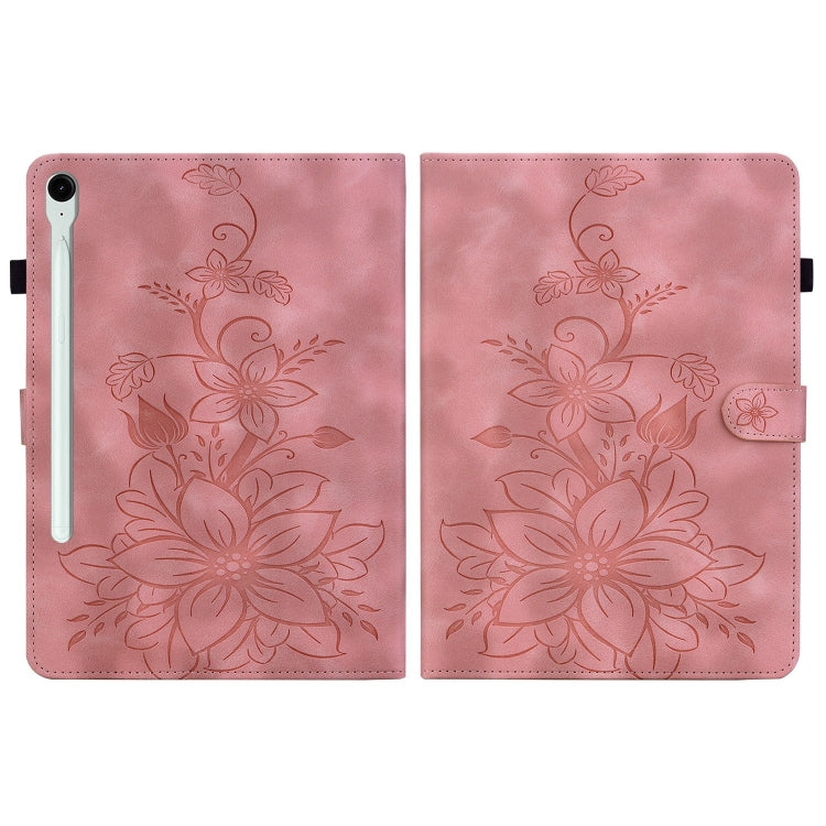 For Samsung Galaxy Tab S9 / S9 FE Lily Embossed Leather Tablet Case