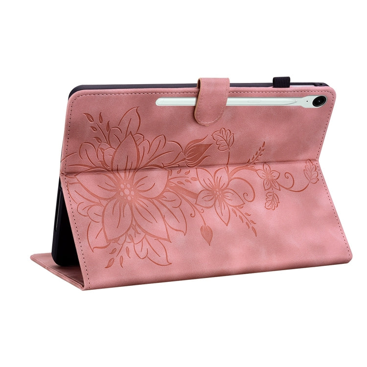 For Samsung Galaxy Tab S9 / S9 FE Lily Embossed Leather Tablet Case