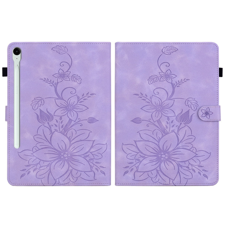 For Samsung Galaxy Tab S9 / S9 FE Lily Embossed Leather Tablet Case