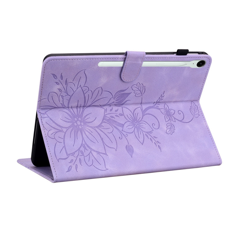 For Samsung Galaxy Tab S9 / S9 FE Lily Embossed Leather Tablet Case