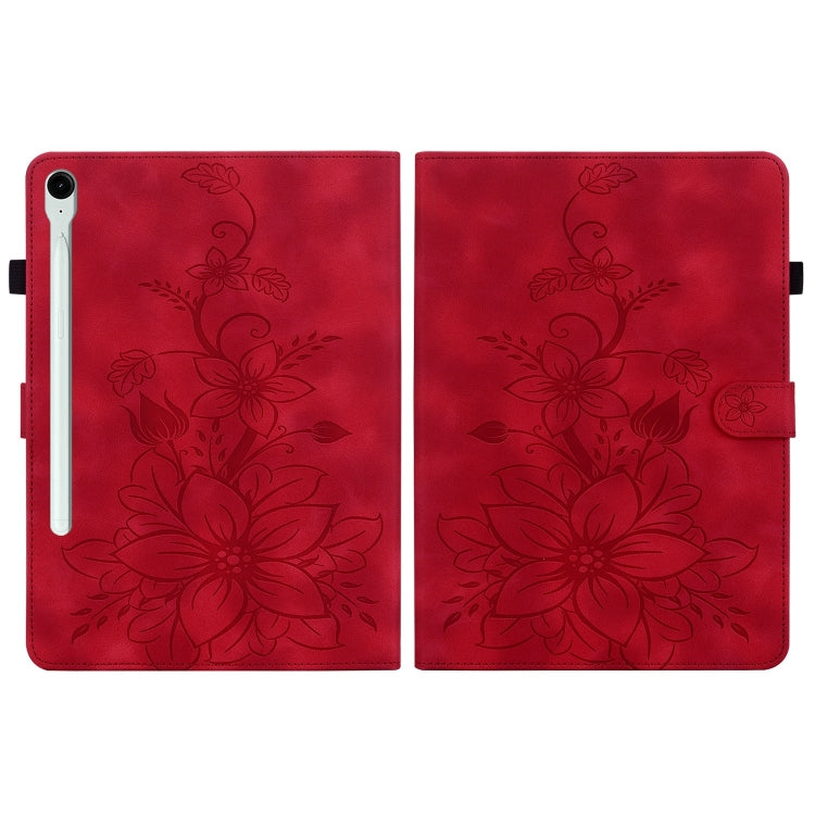 For Samsung Galaxy Tab S9 / S9 FE Lily Embossed Leather Tablet Case