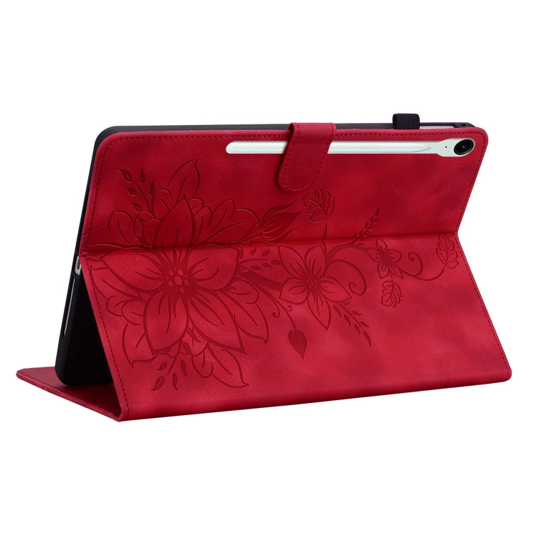 For Samsung Galaxy Tab S9 / S9 FE Lily Embossed Leather Tablet Case
