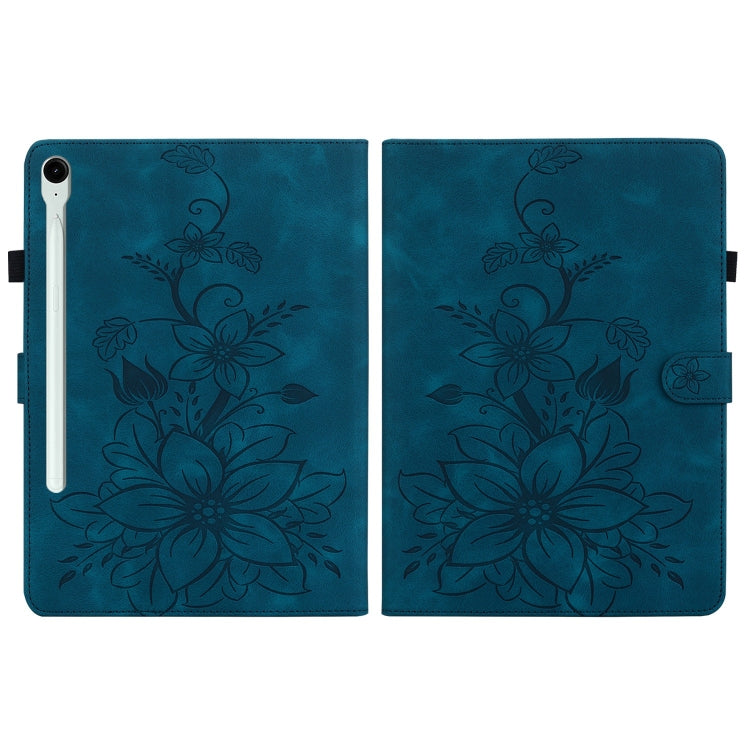 For Samsung Galaxy Tab S9 / S9 FE Lily Embossed Leather Tablet Case