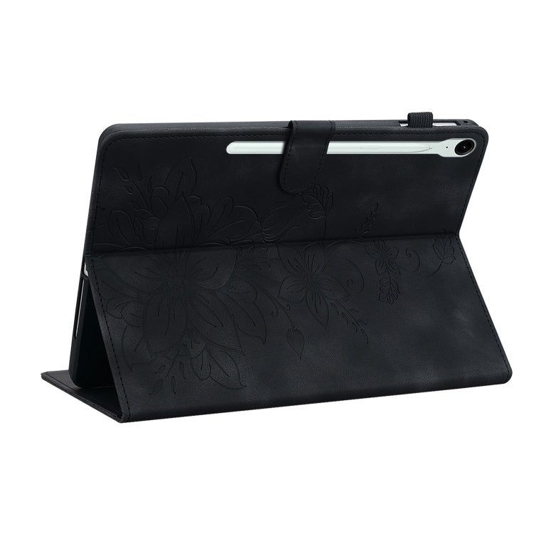 For Samsung Galaxy Tab S9 / S9 FE Lily Embossed Leather Tablet Case