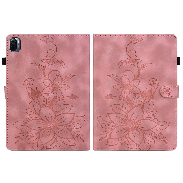 For Xiaomi Pad 5 / Pad 5 Pro Lily Embossed Leather Smart Tablet Case