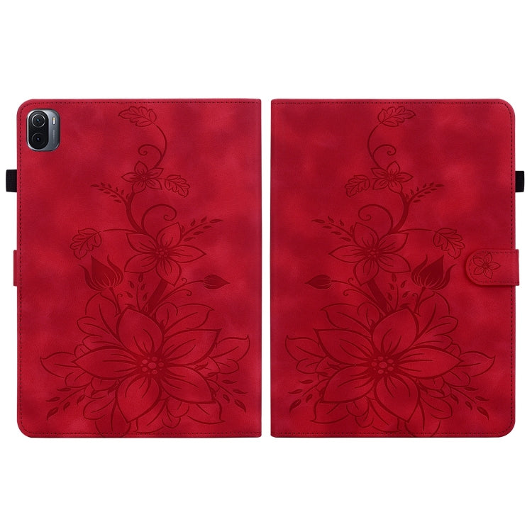 For Xiaomi Pad 5 / Pad 5 Pro Lily Embossed Leather Smart Tablet Case