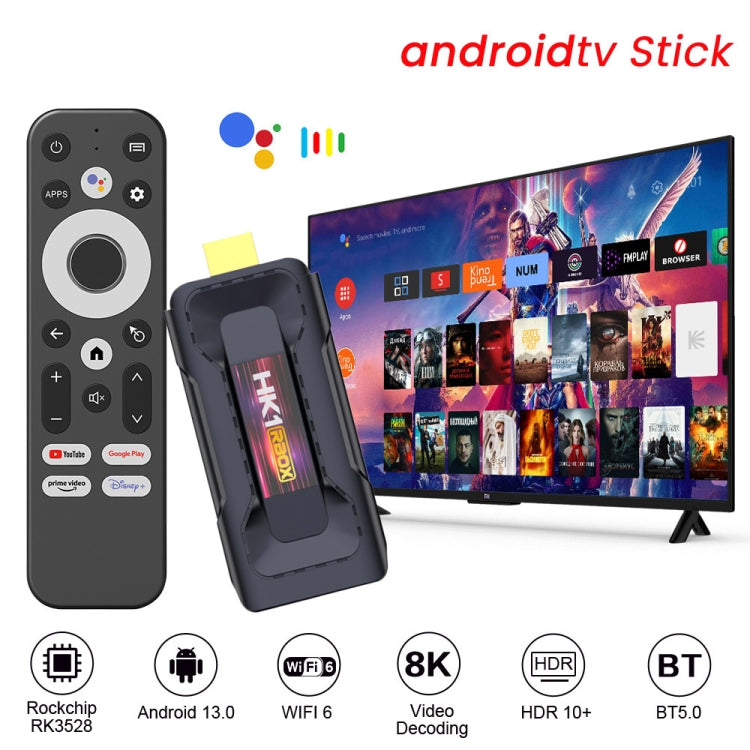 HK1 RBOX D8 RK3528 Android 13.0 Quad Core 8K HD Wifi6 Bluetooth TV Stick, RAM:4GB+32GB