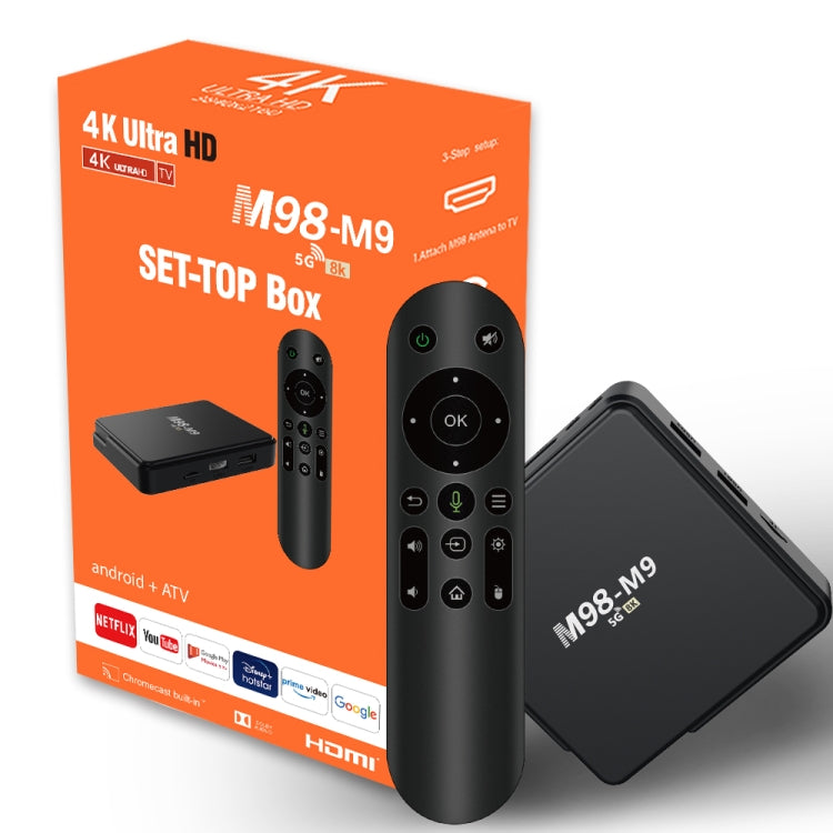 M98-M9 Quad-core ARM Cortex-A53 WiFi Bluetooth 4K HD Android TV Box, RAM:2GB+8GB