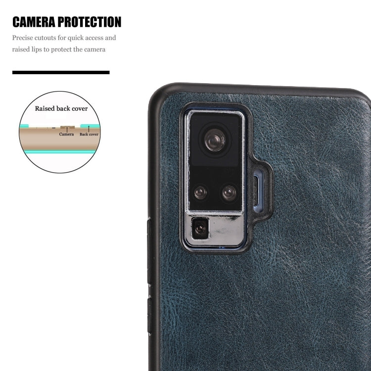 For Vivo X50 Pro Crazy Horse Textured Calfskin PU+PC+TPU Case