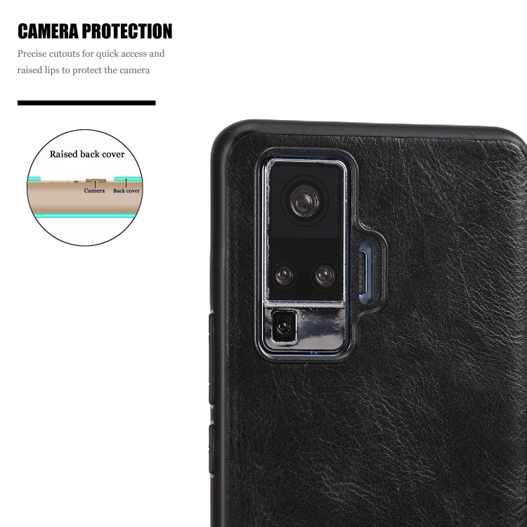 For Vivo X50 Crazy Horse Textured Calfskin PU+PC+TPU Case