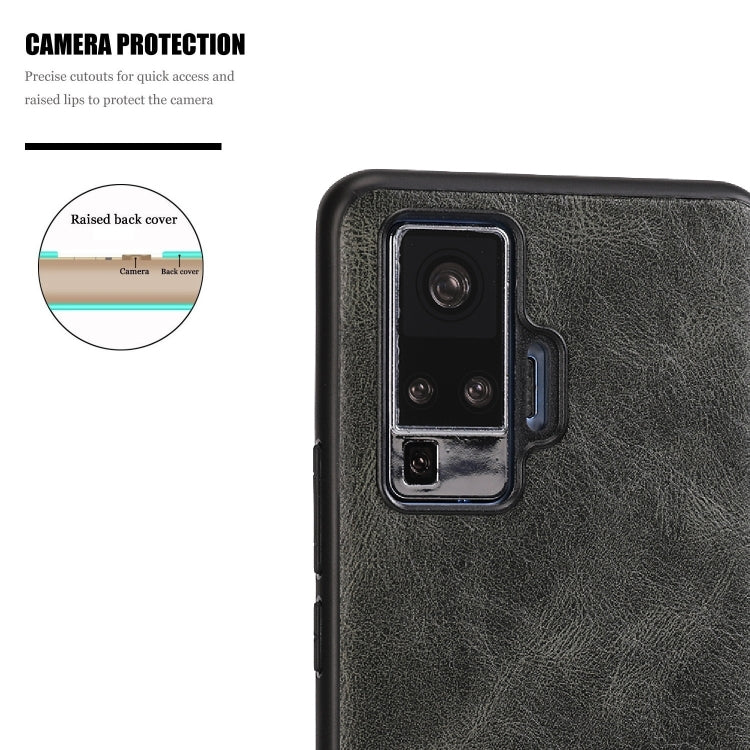 For Vivo X50 Crazy Horse Textured Calfskin PU+PC+TPU Case