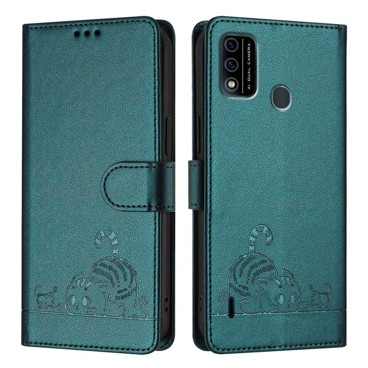 For itel A48 Cat Rat Embossed Pattern RFID Leather Phone Case with Lanyard