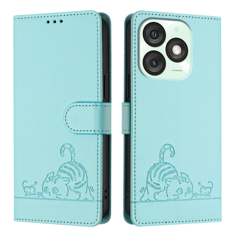For itel A50 Cat Rat Embossed Pattern RFID Leather Phone Case with Lanyard