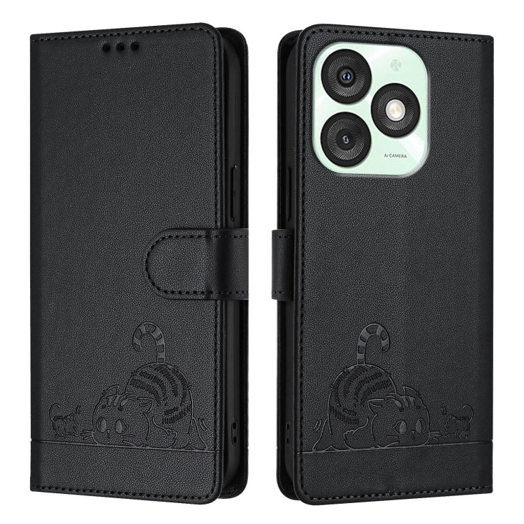 For itel A50 Cat Rat Embossed Pattern RFID Leather Phone Case with Lanyard