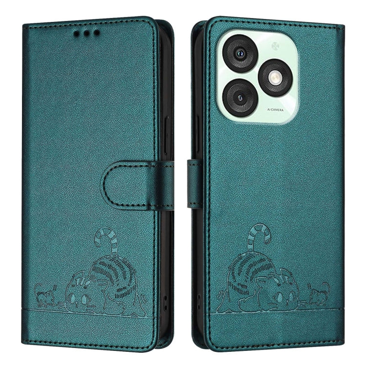 For itel A50 Cat Rat Embossed Pattern RFID Leather Phone Case with Lanyard
