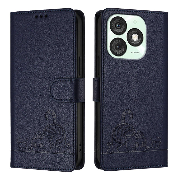 For itel A50 Cat Rat Embossed Pattern RFID Leather Phone Case with Lanyard