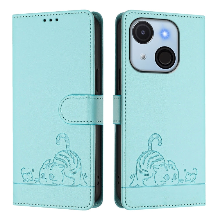 For itel A50C Cat Rat Embossed Pattern RFID Leather Phone Case with Lanyard