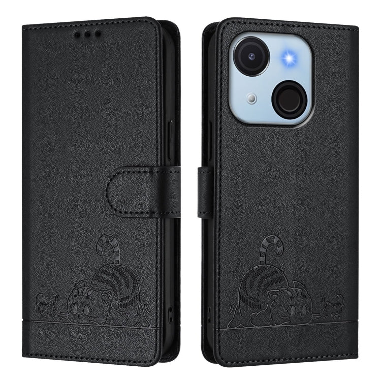 For itel A50C Cat Rat Embossed Pattern RFID Leather Phone Case with Lanyard