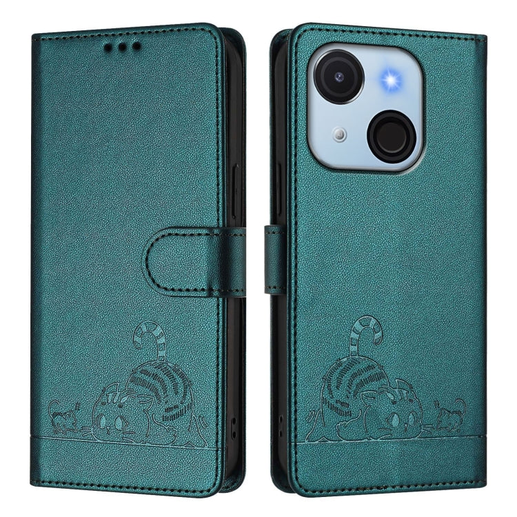 For itel A50C Cat Rat Embossed Pattern RFID Leather Phone Case with Lanyard