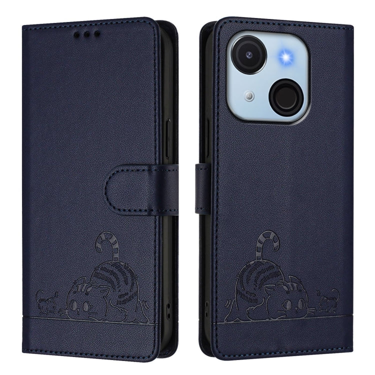 For itel A50C Cat Rat Embossed Pattern RFID Leather Phone Case with Lanyard