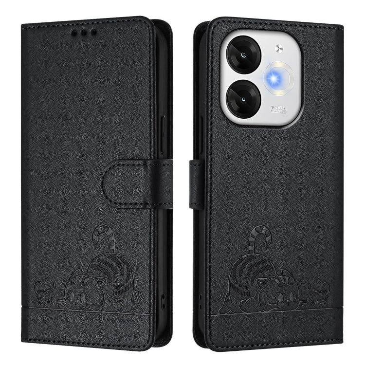 For itel A80 4G Cat Rat Embossed Pattern RFID Leather Phone Case with Lanyard