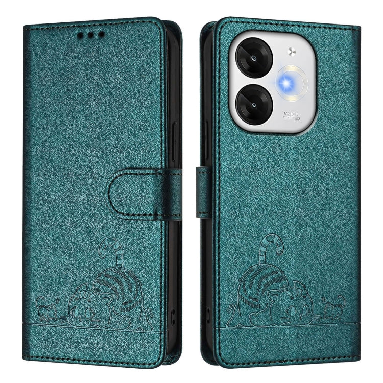 For itel A80 4G Cat Rat Embossed Pattern RFID Leather Phone Case with Lanyard