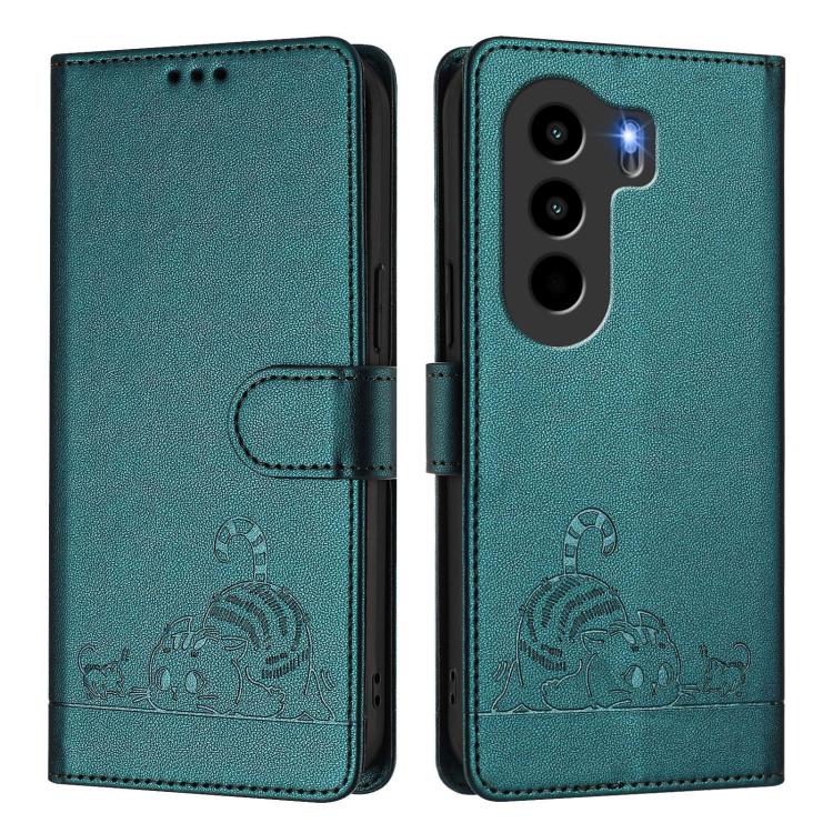 For itel Power 70 Cat Rat Embossed Pattern RFID Leather Phone Case with Lanyard